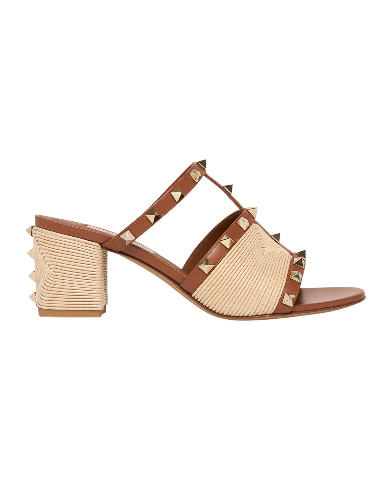 60mm Rockstud Raffia Block-Heel Slide Sandals 60mm Rockstud Raffia Block-Heel Slide Sandals