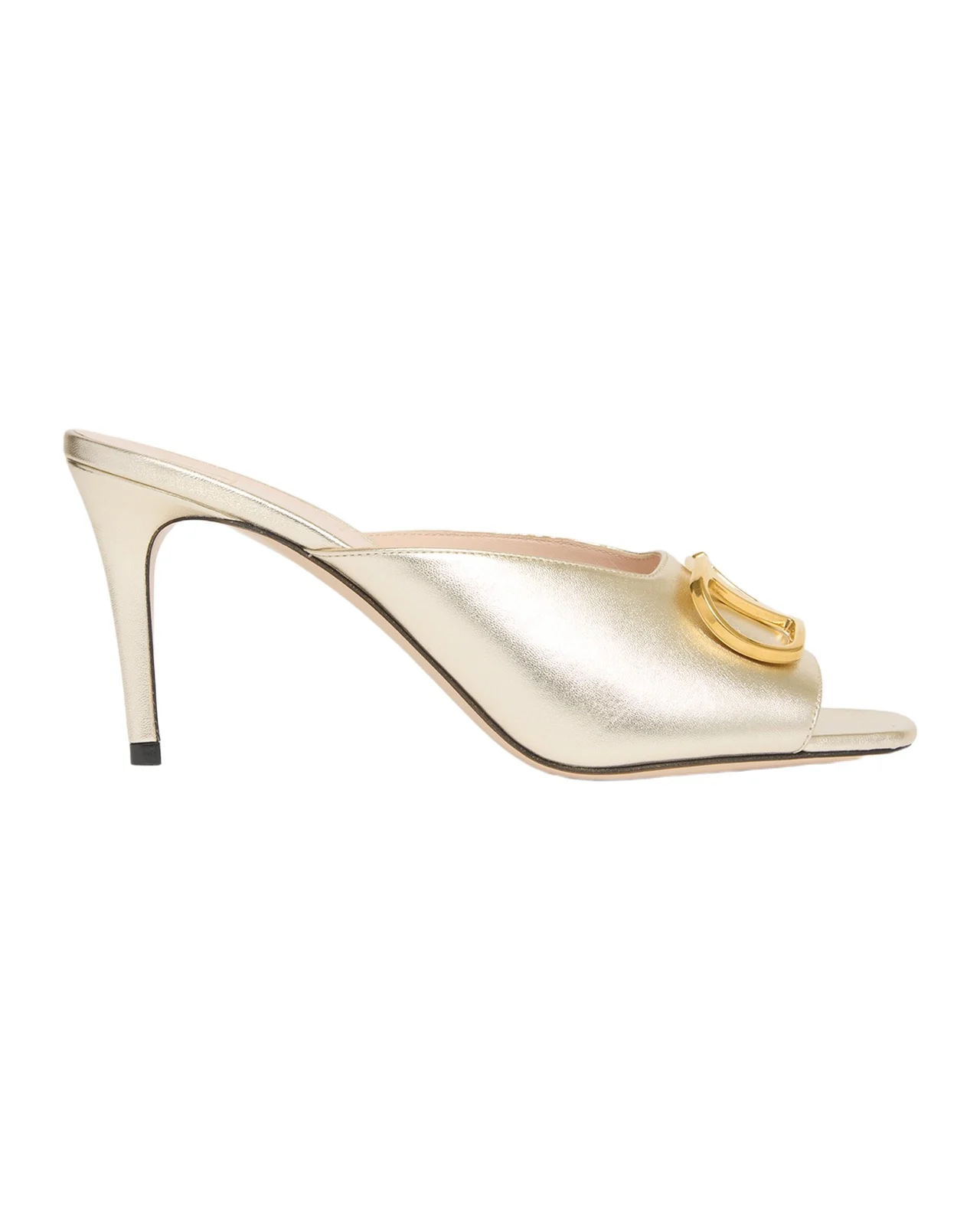 Valentino Garavani 80mm VLogo Signature Metallic Leather Mule Pumps