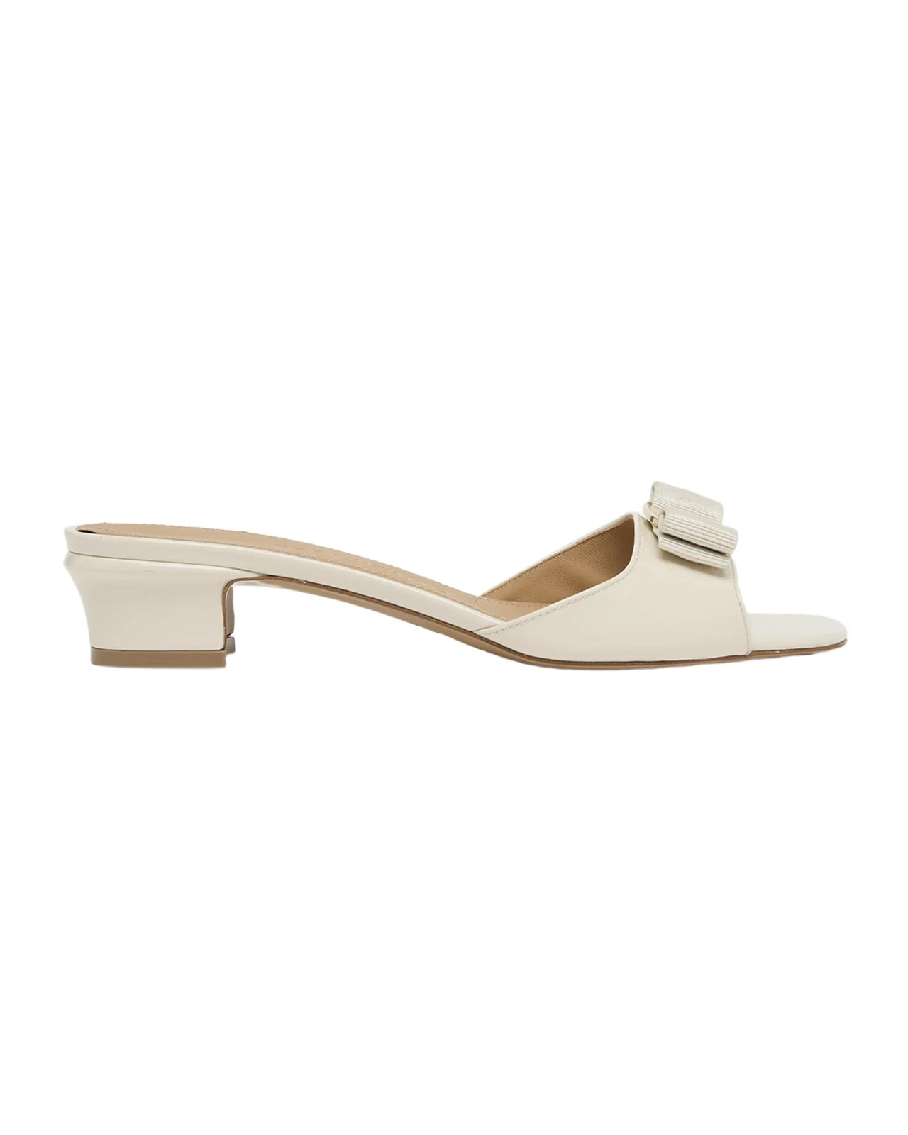 Ferragamo Vanilla Patent Leather Bow Mules