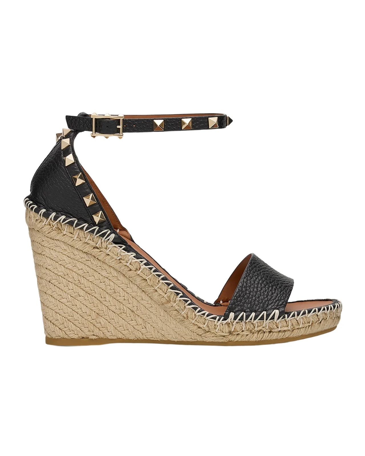 105mm Rockstud Leather Wedge Espadrille Sandals