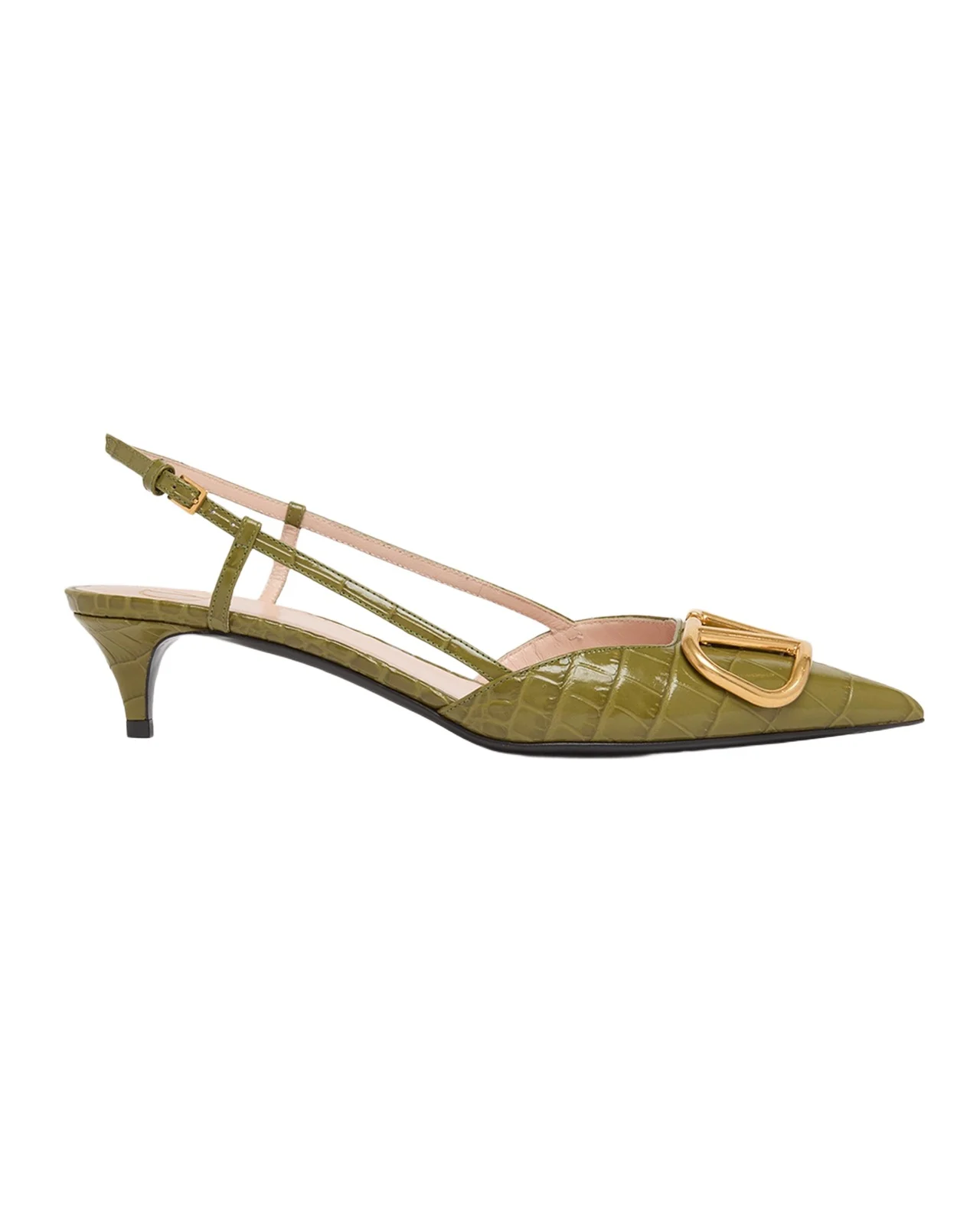 40mm VLogo Signature Croc-Embossed Leather Slingback Pumps