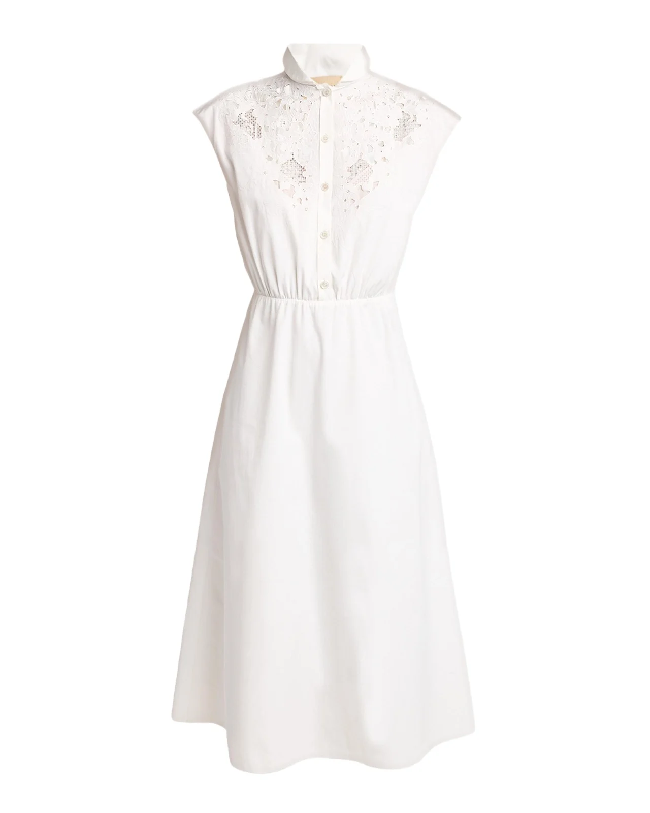Broderie Anglaise Cap-Sleeve Midi Shirtdress