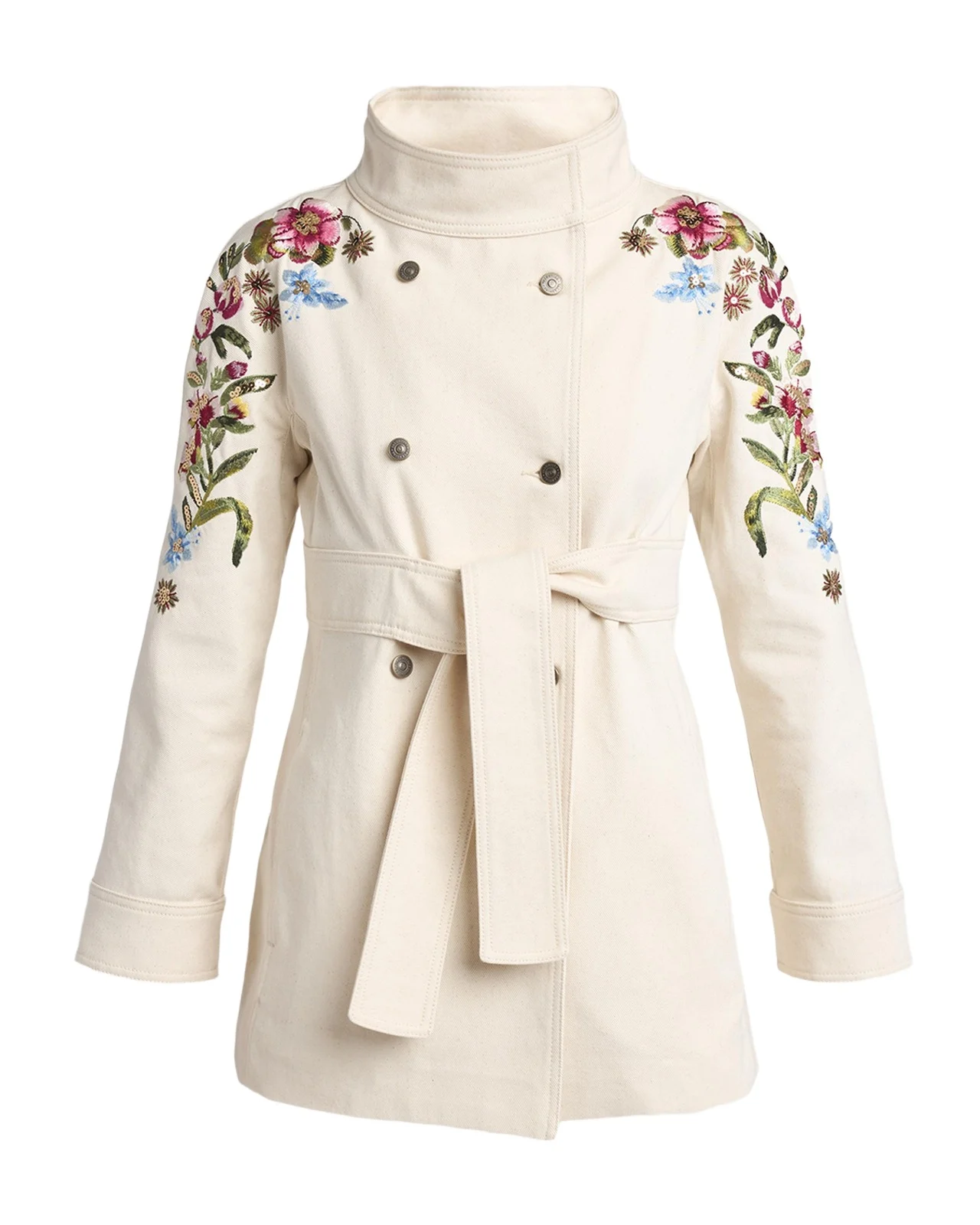 Floral Embroidered Double-Breasted Denim Jacket Floral Embroidered Double-Breasted Denim Jacket