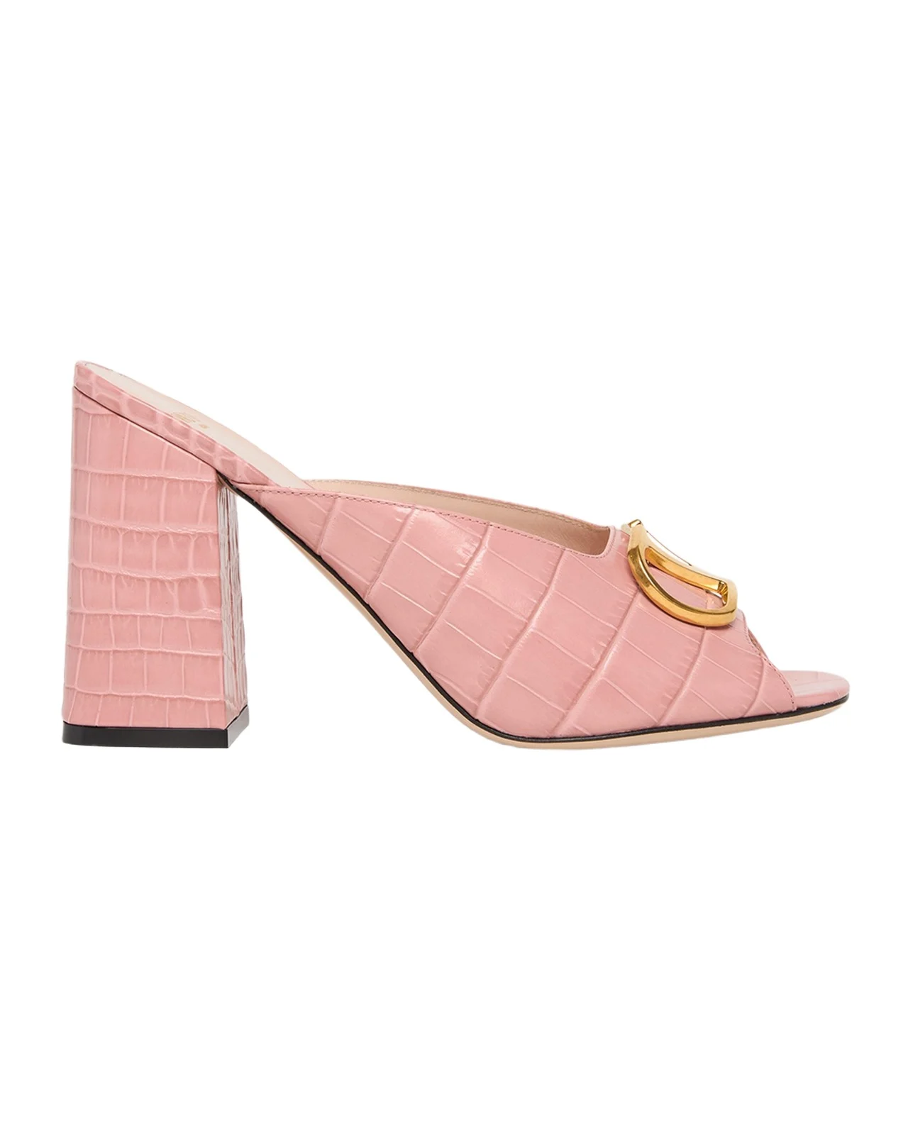 Valentino Garavani 95mm VLogo Signature Croc-Embossed Leather Mules