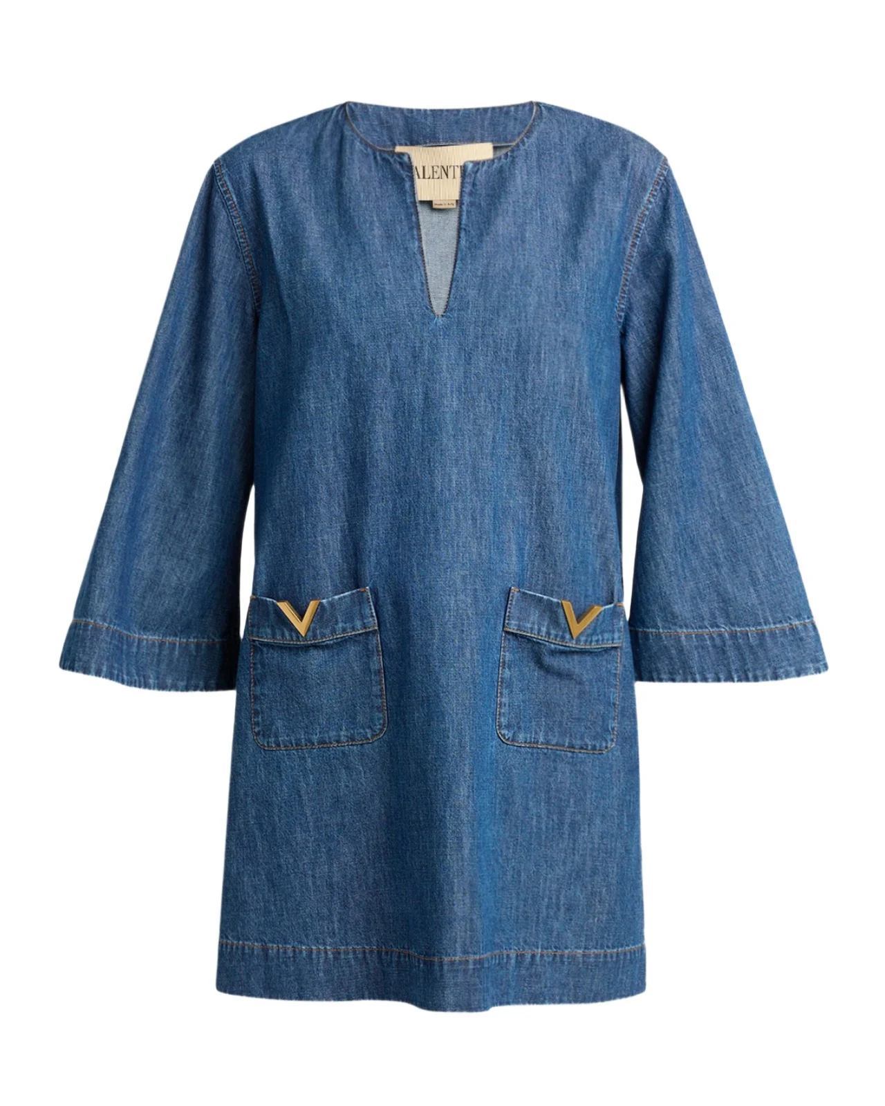 V-Logo Denim 3/4-Sleeve Mini Dress