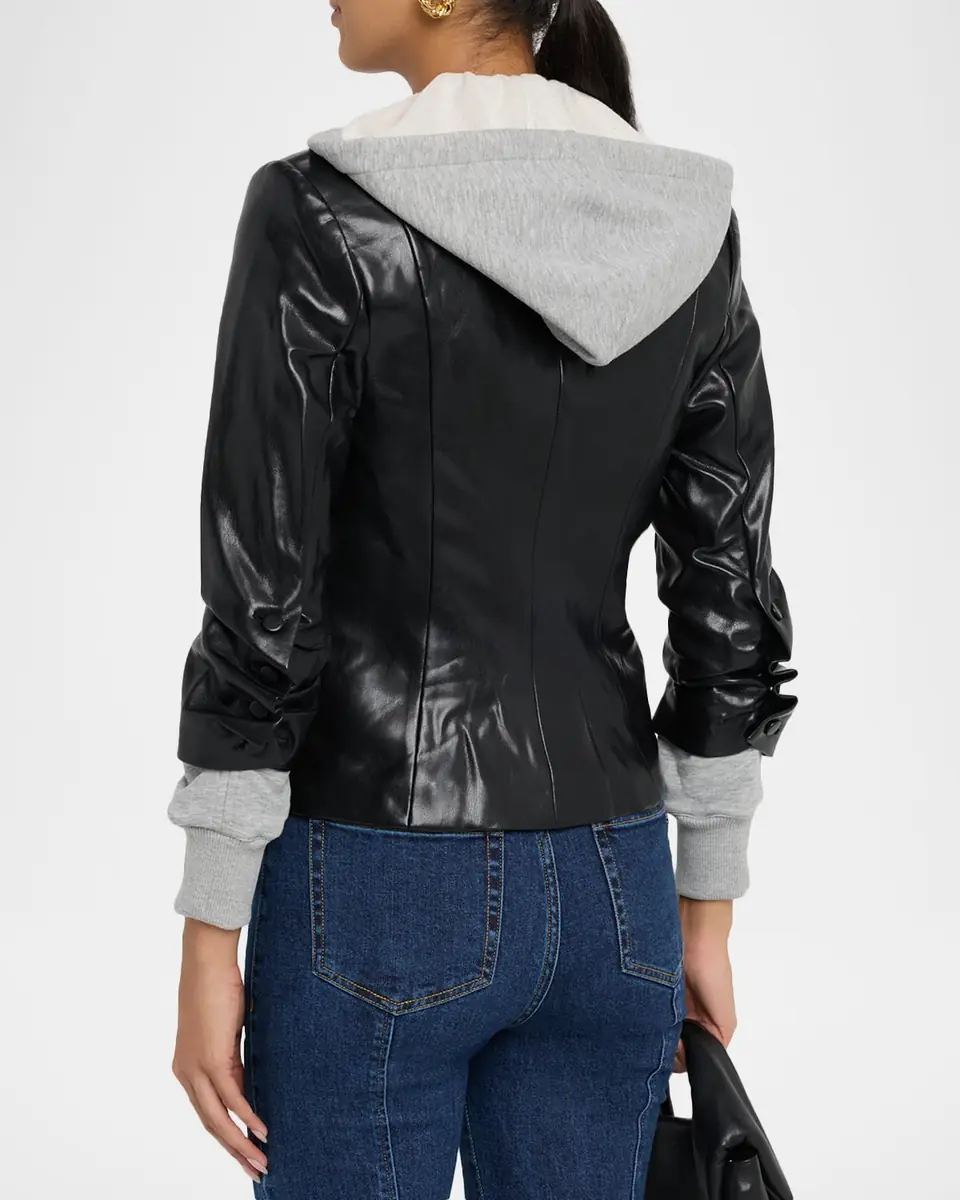 Cinq à Sept Hooded Vegan Leather Combo Blazer | Thumbnail 3