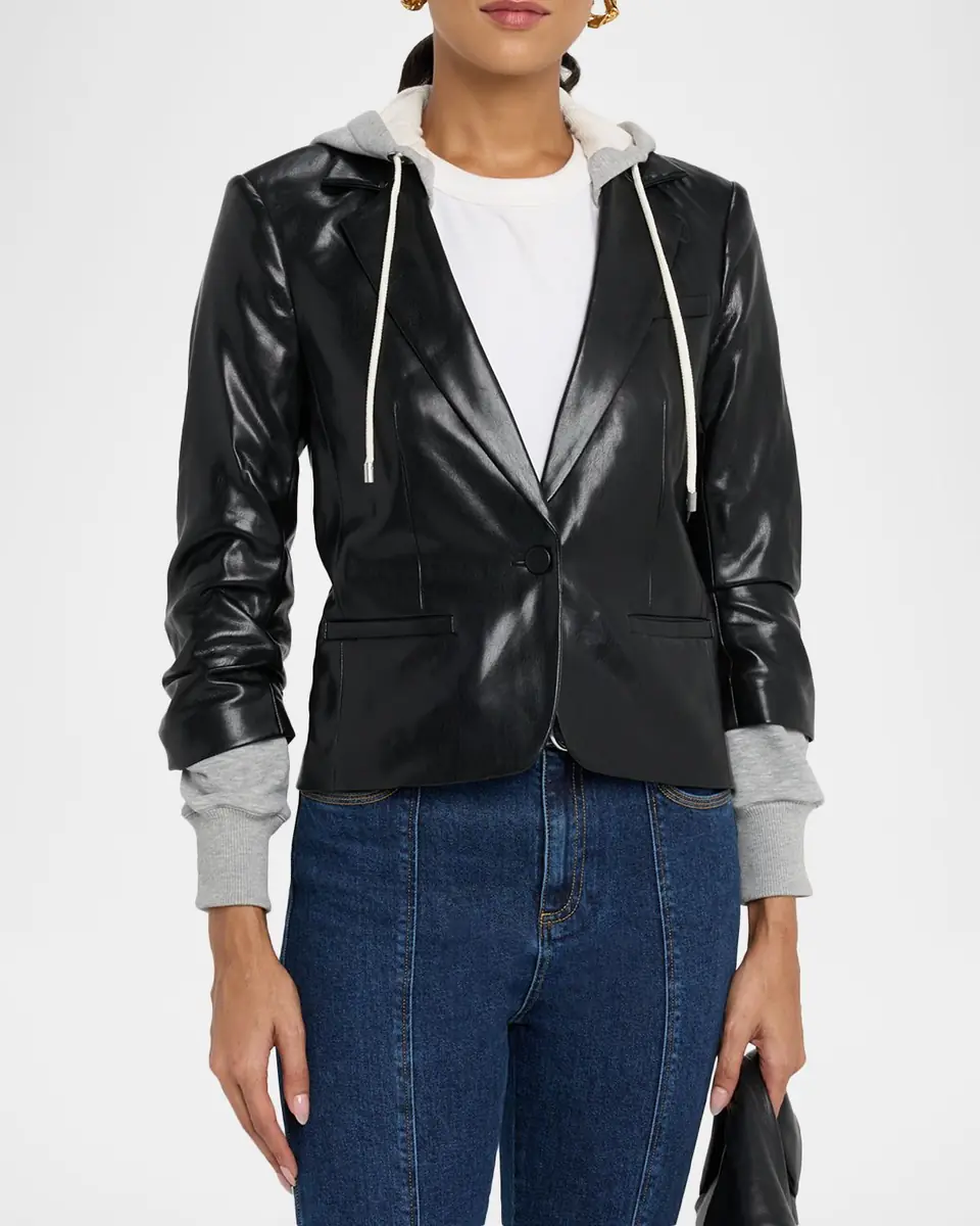 Cinq à Sept Hooded Vegan Leather Combo Blazer | Thumbnail 4