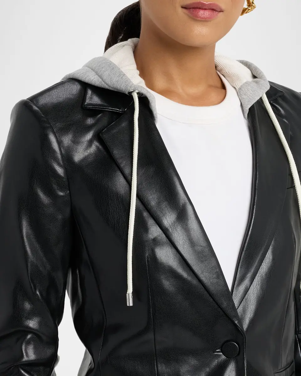 Cinq à Sept Hooded Vegan Leather Combo Blazer | Thumbnail 5