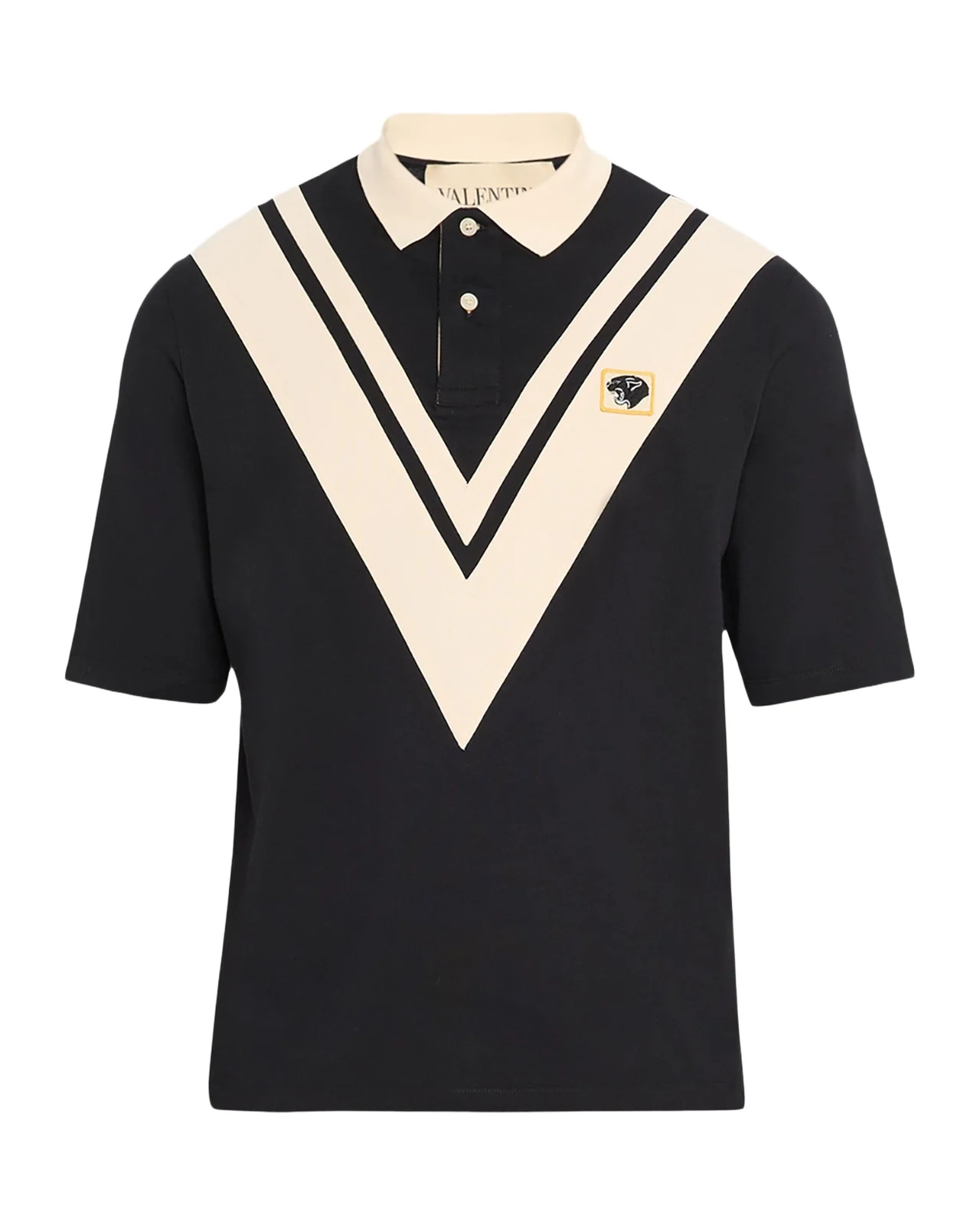 Men's Inlaid V Cotton Polo Shirt with Panther Patch Men's Inlaid V Cotton Polo Shirt with Panther Patch
