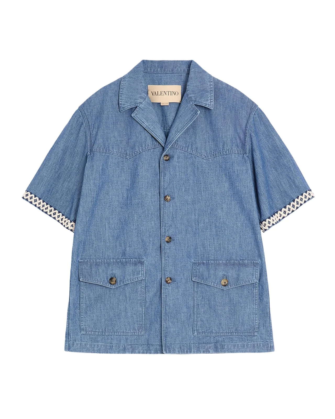 Men's Denim Embroidered-Trim Short-Sleeve Shirt Men's Denim Embroidered-Trim Short-Sleeve Shirt