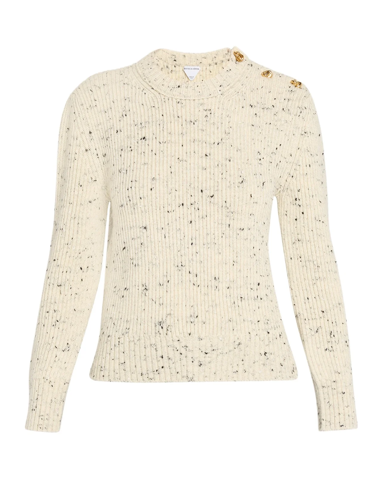 Button-Shoulder Speckled Rib Crewneck Sweater Button-Shoulder Speckled Rib Crewneck Sweater