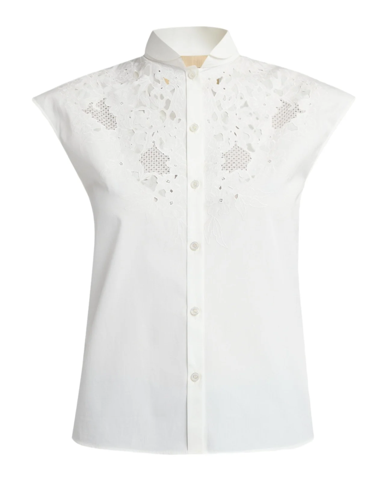 Broderie Anglaise Cap-Sleeve Button-Down Shirt Broderie Anglaise Cap-Sleeve Button-Down Shirt