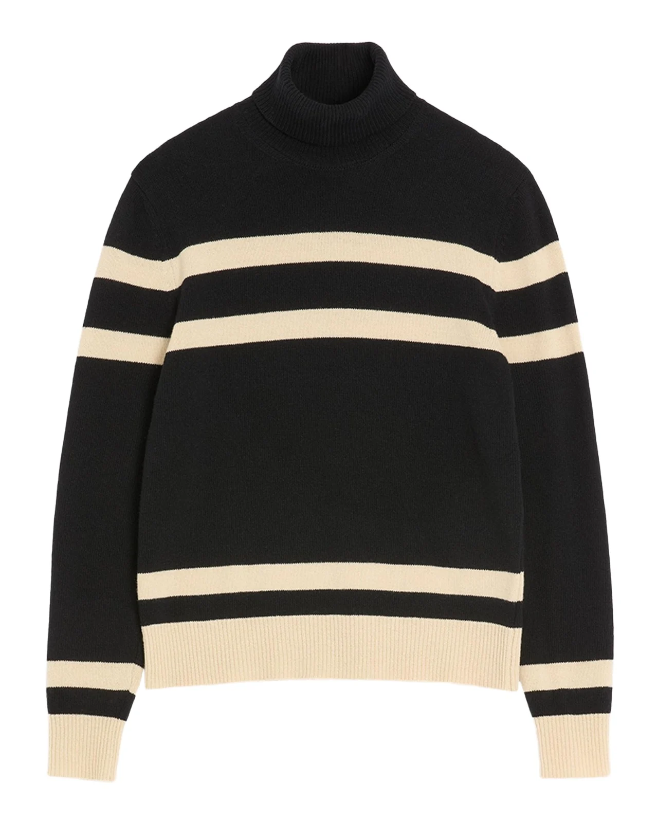 Men's Wool High-Neck Stripe Turtleneck Sweater with Vlogo Embroidery