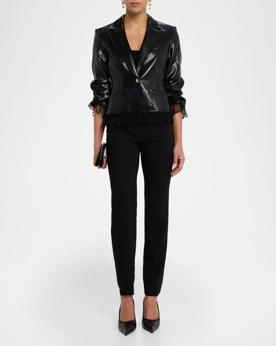 Cinq à Sept Lace-Trim Vegan Leather Blazer | Thumbnail 2 Cinq à Sept Lace-Trim Vegan Leather Blazer | Thumbnail 2