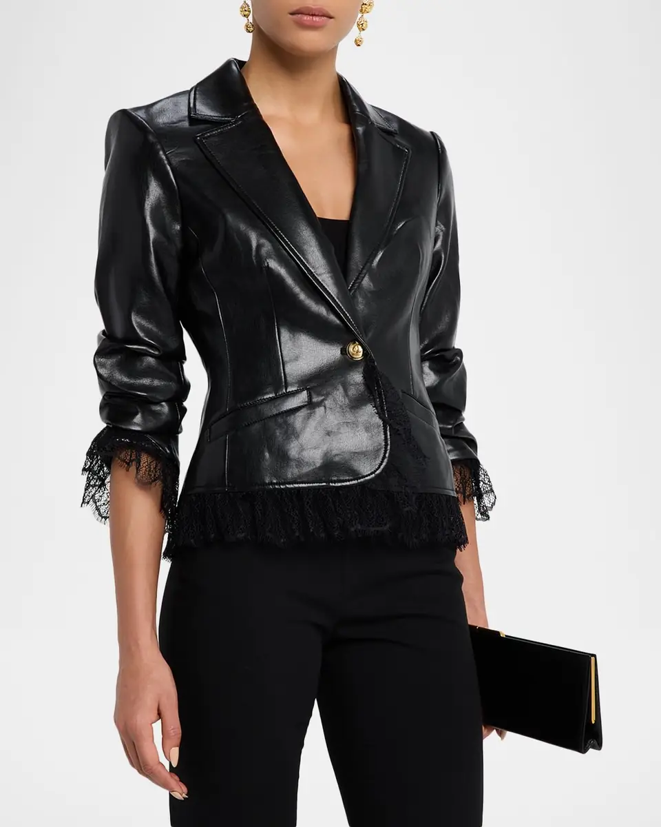 Cinq à Sept Lace-Trim Vegan Leather Blazer | Thumbnail 4 Cinq à Sept Lace-Trim Vegan Leather Blazer | Thumbnail 4