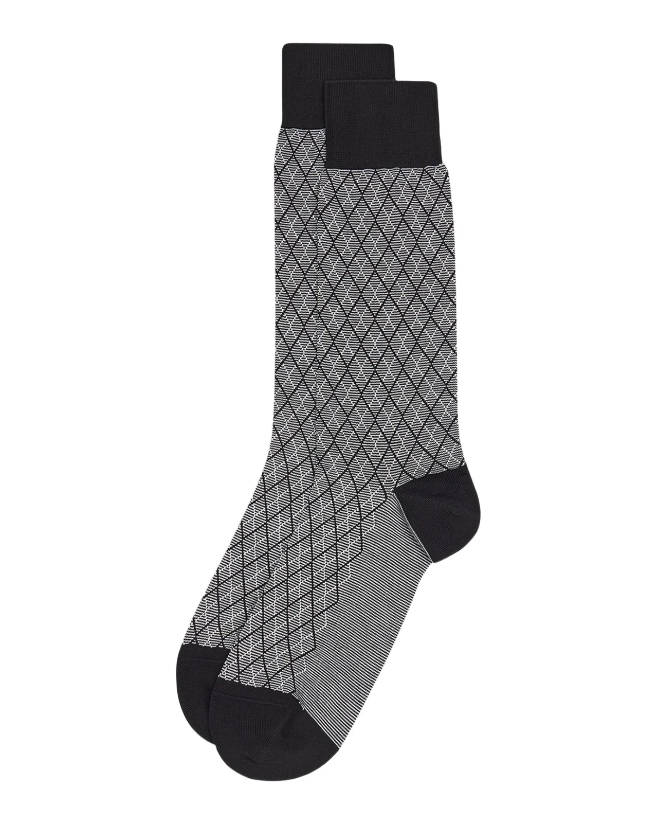 Pantherella Men's Kingsley Diamond Check Jacquard Calf-Length Socks