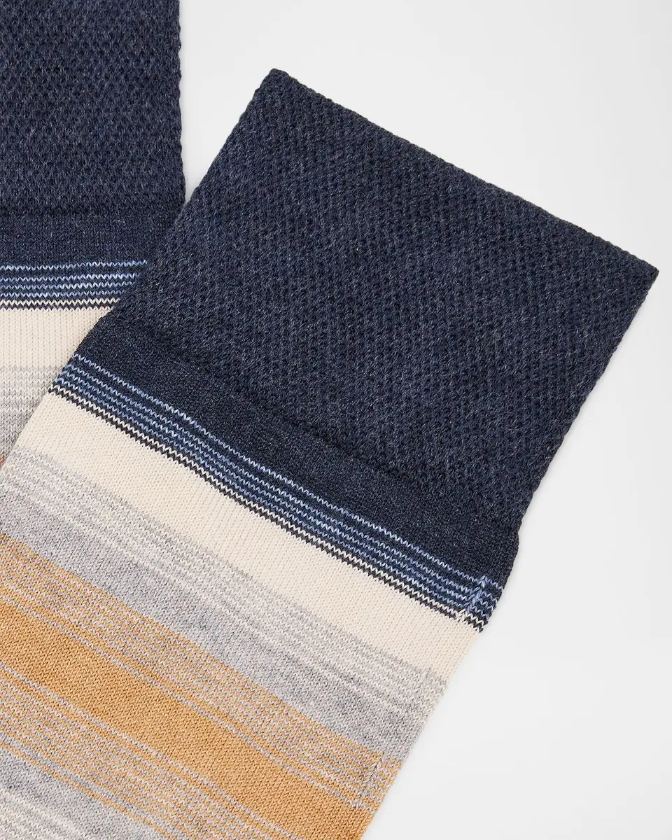 Marcoliani Men's Degrade Stripe Cotton Crew Socks | Thumbnail 2 Marcoliani Men's Degrade Stripe Cotton Crew Socks | Thumbnail 2