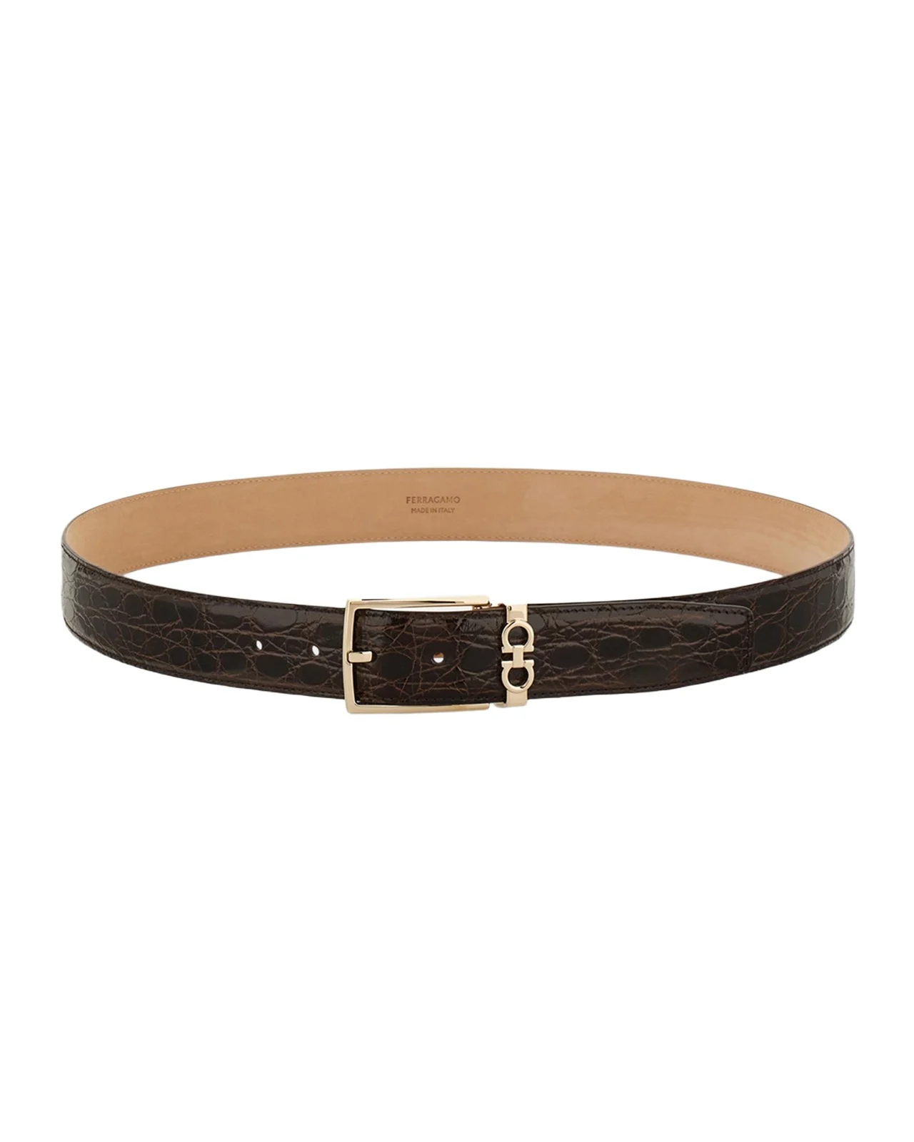 Ferragamo Men's Gancini Alligator Leather Belt