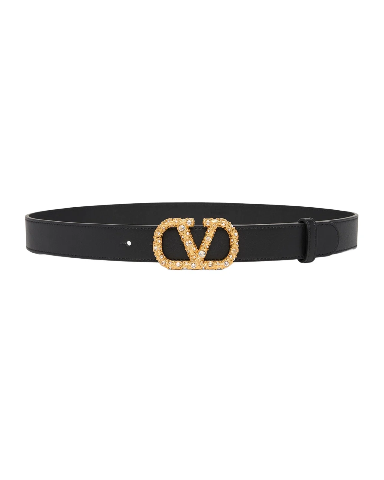 VLogo Signature Crystal-Embellished Leather Belt, 30mm VLogo Signature Crystal-Embellished Leather Belt, 30mm