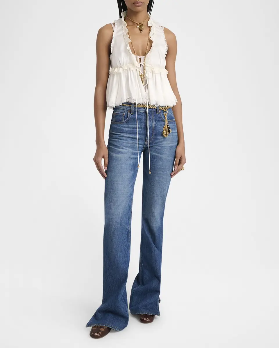 Chloé Ruffle V-Neck Sleeveless Silk Top | Thumbnail 2 Chloé Ruffle V-Neck Sleeveless Silk Top | Thumbnail 2