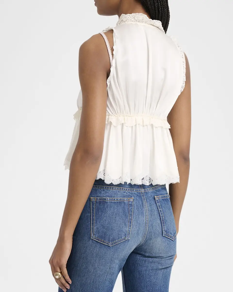 Chloé Ruffle V-Neck Sleeveless Silk Top | Thumbnail 3 Chloé Ruffle V-Neck Sleeveless Silk Top | Thumbnail 3