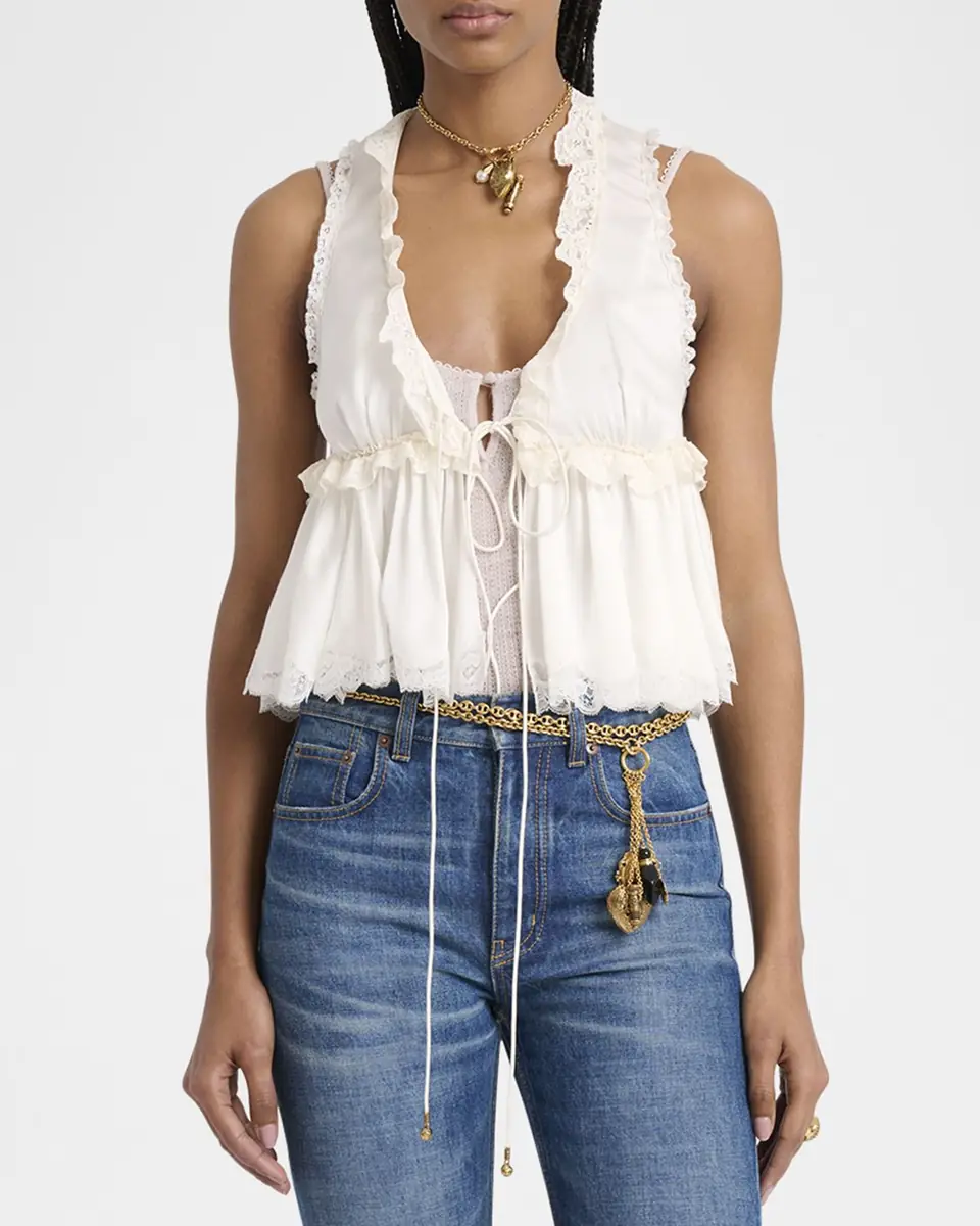 Chloé Ruffle V-Neck Sleeveless Silk Top | Thumbnail 4 Chloé Ruffle V-Neck Sleeveless Silk Top | Thumbnail 4