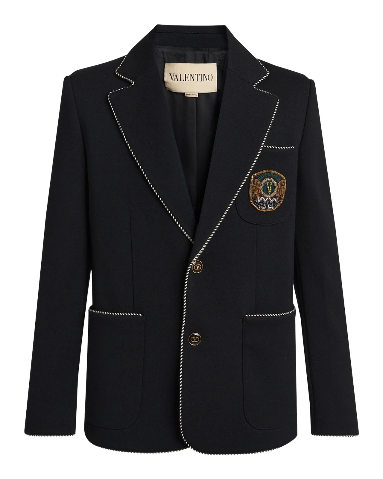 Men's Valentino Single Breasted Wool Jacket with Logo Patch Men's Valentino Single Breasted Wool Jacket with Logo Patch