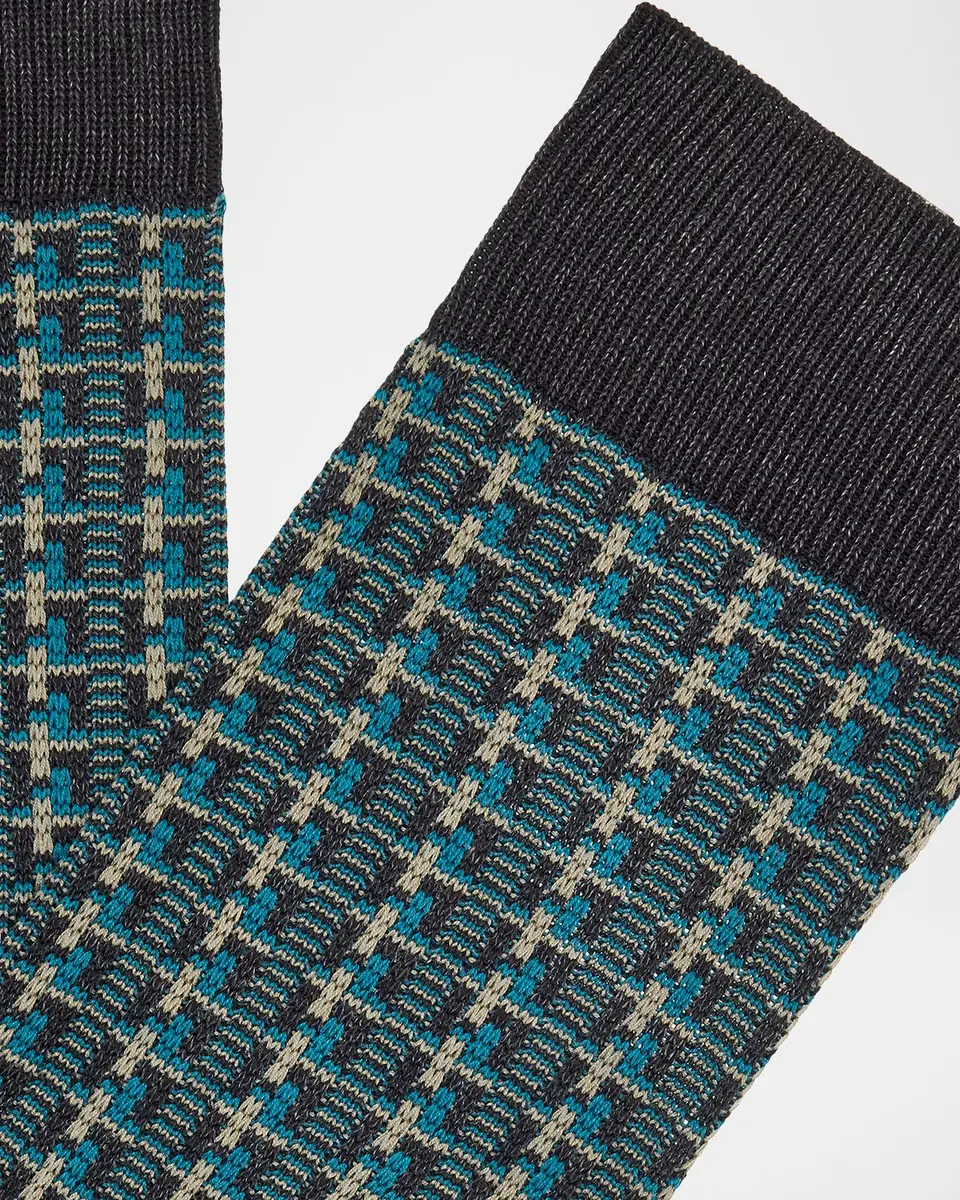 Pantherella Men's Randolph Vertical Box Jacquard Crew Socks | Thumbnail 2 Pantherella Men's Randolph Vertical Box Jacquard Crew Socks | Thumbnail 2
