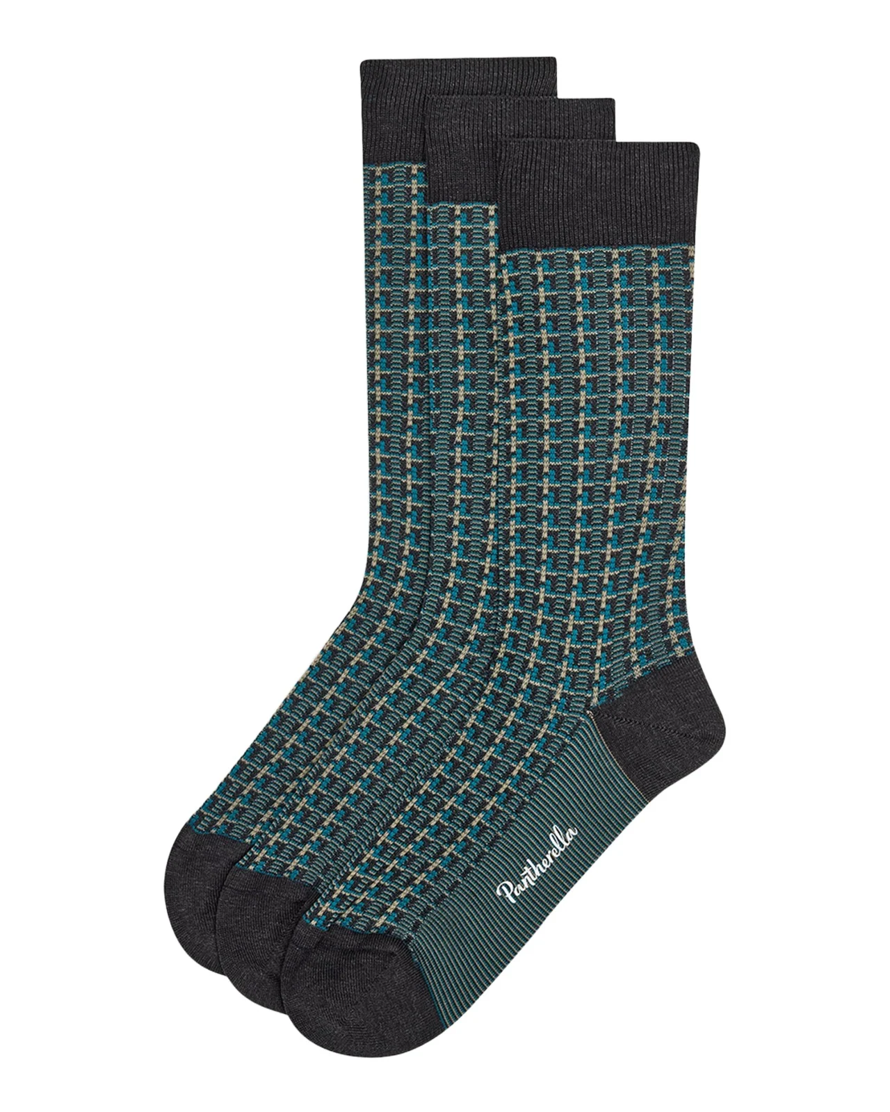 Pantherella Men's Randolph Vertical Box Jacquard Crew Socks