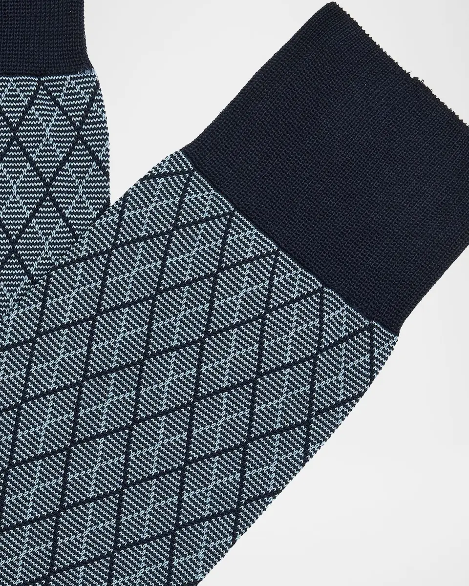 Pantherella Men's Kingsley Diamond Check Jacquard Calf-Length Socks | Thumbnail 2