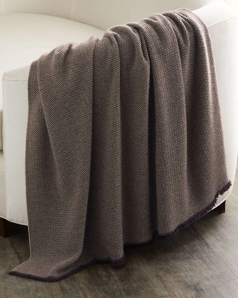 Sofia Cashmere Basketweave Cashmere Throw with Eyelash Fringe, 56" x 72" | Thumbnail 2