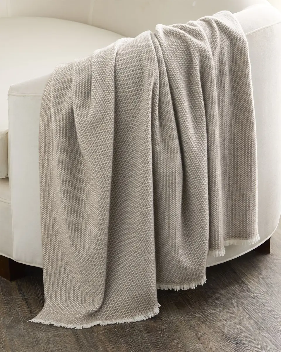 Sofia Cashmere Basketweave Cashmere Throw with Eyelash Fringe, 56" x 72" | Thumbnail 5