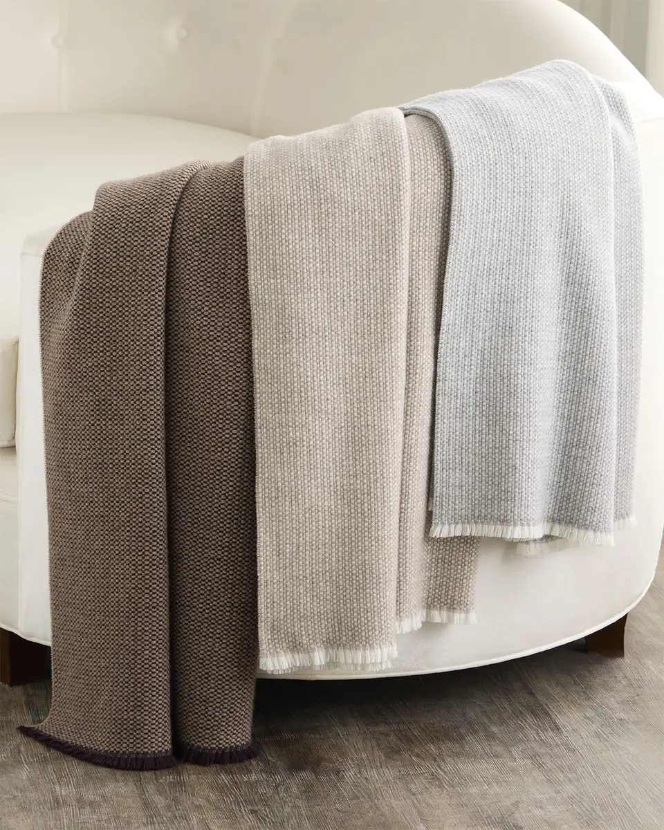 Basketweave Cashmere Throw with Eyelash Fringe, 56" x 72"