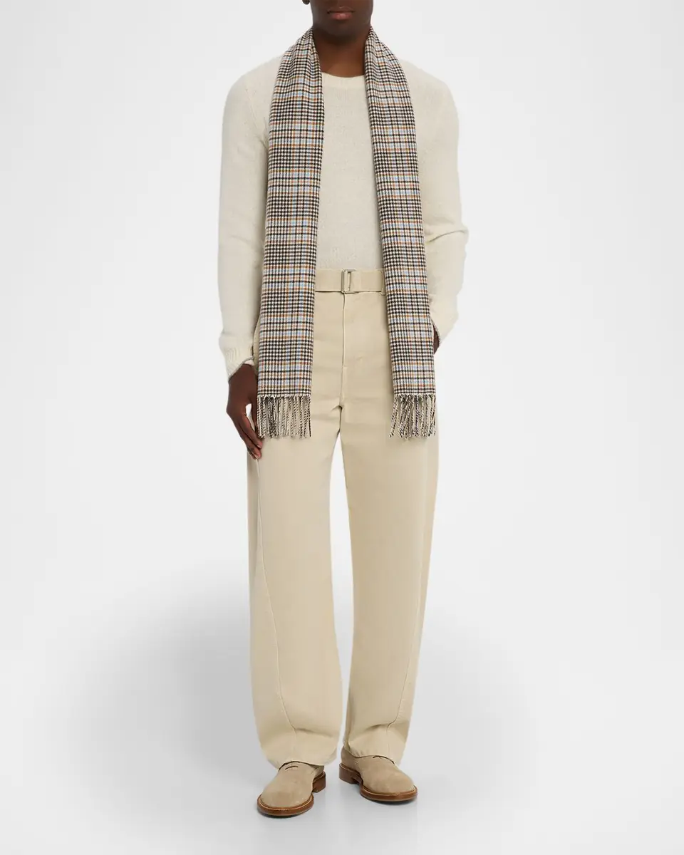 PIACENZA 1733 Men's Castle Houndstooth Plaid Wool Scarf | Thumbnail 2 PIACENZA 1733 Men's Castle Houndstooth Plaid Wool Scarf | Thumbnail 2