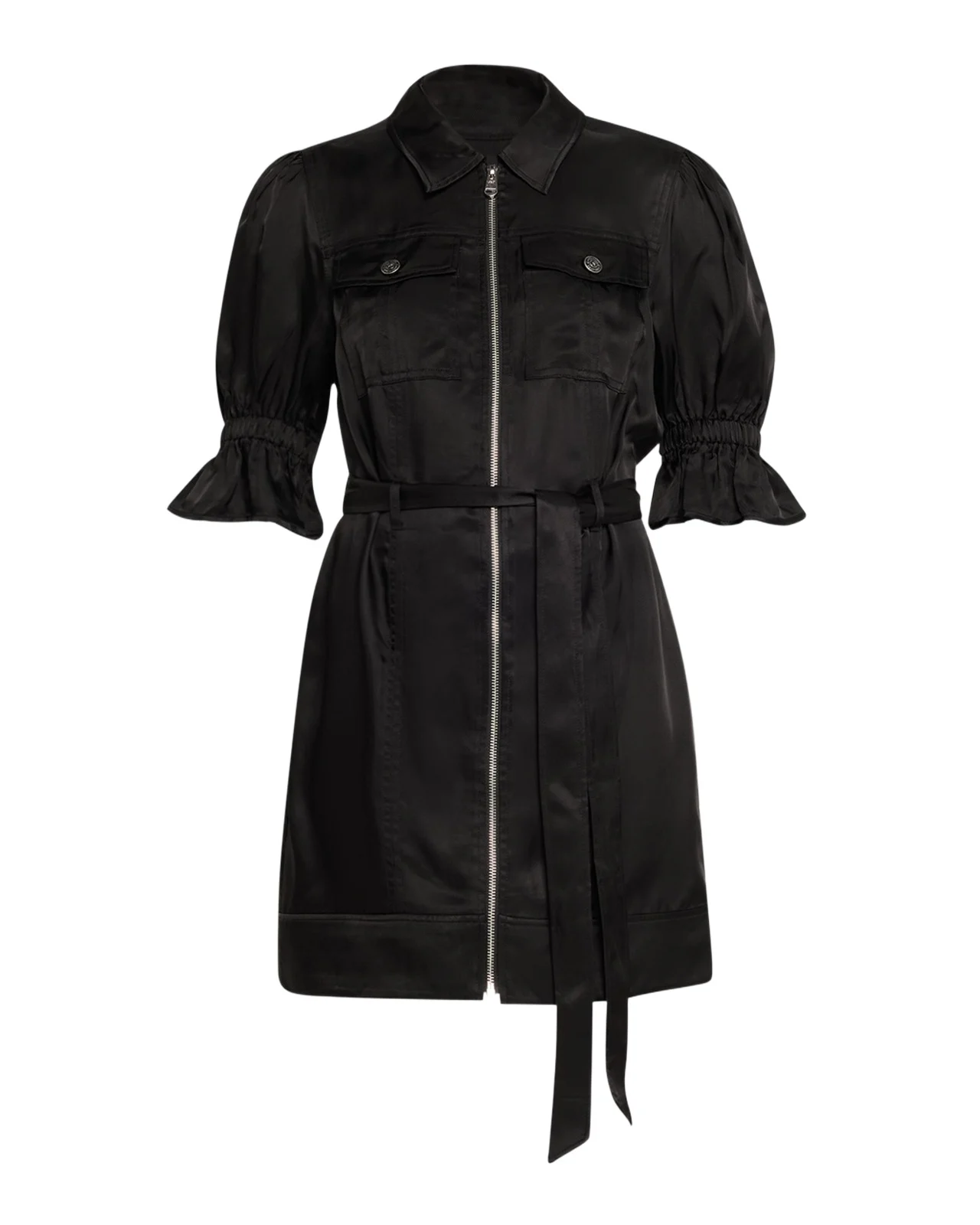 Holly Puff-Sleeve Zip-Front Mini Dress Holly Puff-Sleeve Zip-Front Mini Dress