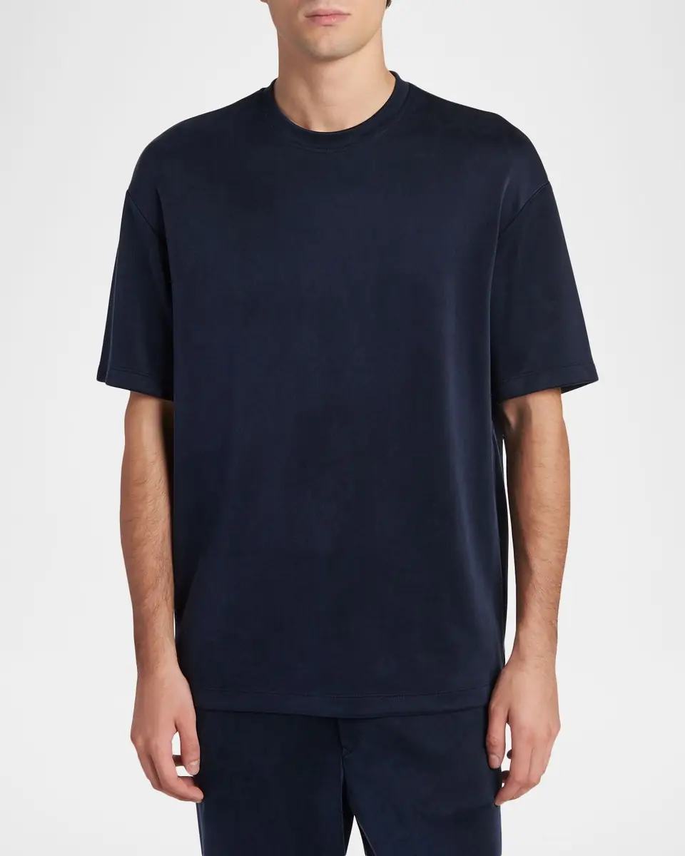 Giorgio Armani Men's Nylon and Cupro Crewneck T-Shirt | Thumbnail 4 Giorgio Armani Men's Nylon and Cupro Crewneck T-Shirt | Thumbnail 4
