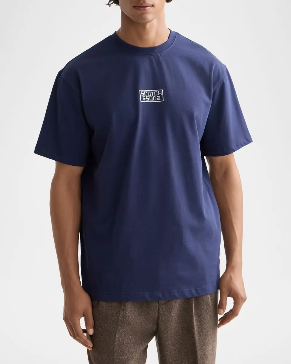 Scotch & Soda Men's Cotton Relaxed Fit Cross-Stitch Artwork T-Shirt | Thumbnail 4 Scotch & Soda Men's Cotton Relaxed Fit Cross-Stitch Artwork T-Shirt | Thumbnail 4