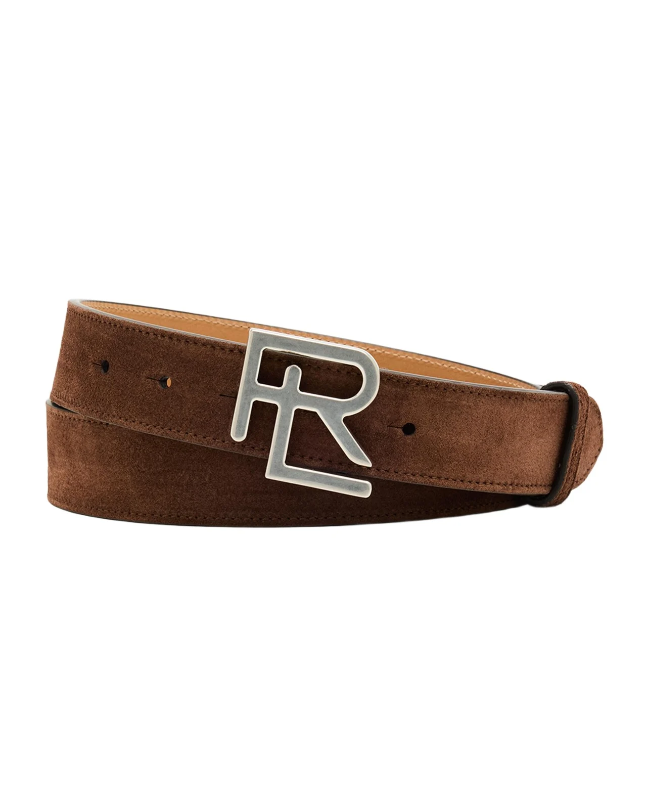 Ralph Lauren Purple Label Men's RL-Buckle Calf-Suede Belt