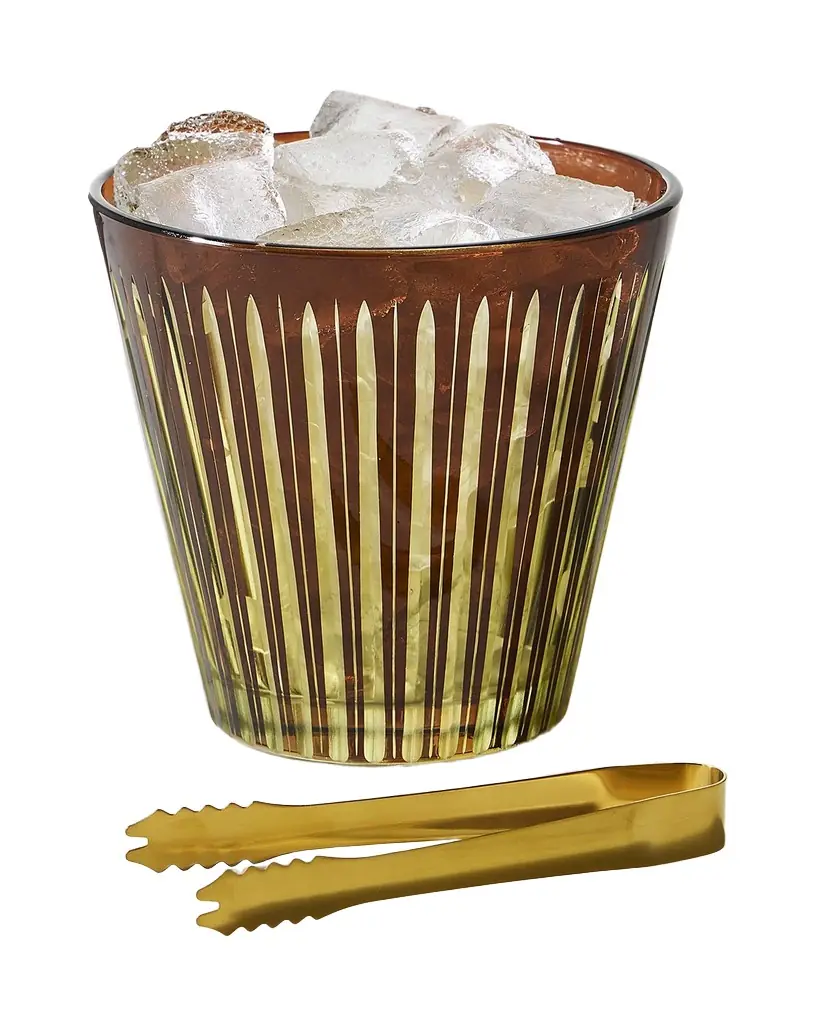 L'Objet Prism Glass Ice Bucket with Tongs