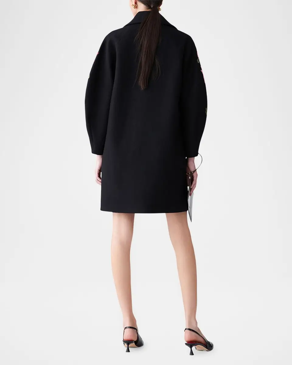 Carolina Herrera Floral-Embroidered Wool Cocoon Coat | Thumbnail 3 Carolina Herrera Floral-Embroidered Wool Cocoon Coat | Thumbnail 3