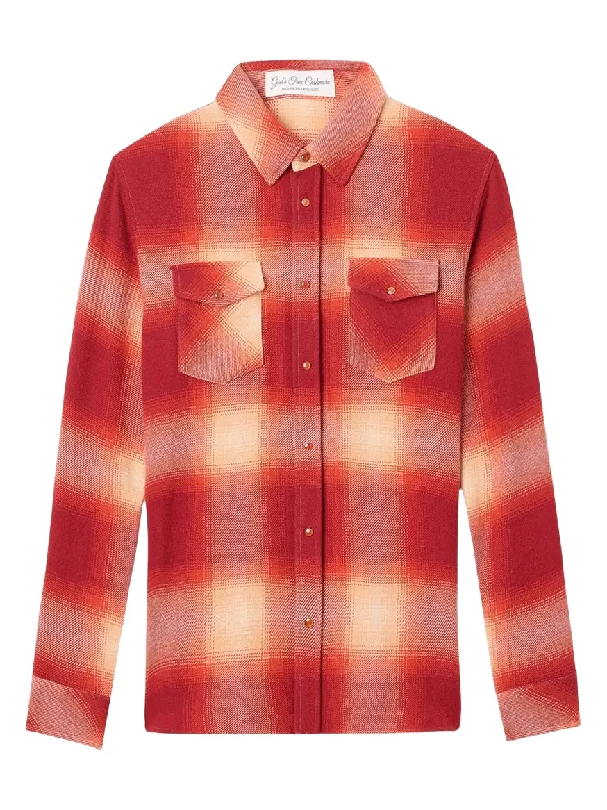 Tomato Shadow Plaid Cashmere Sport Shirt Tomato Shadow Plaid Cashmere Sport Shirt