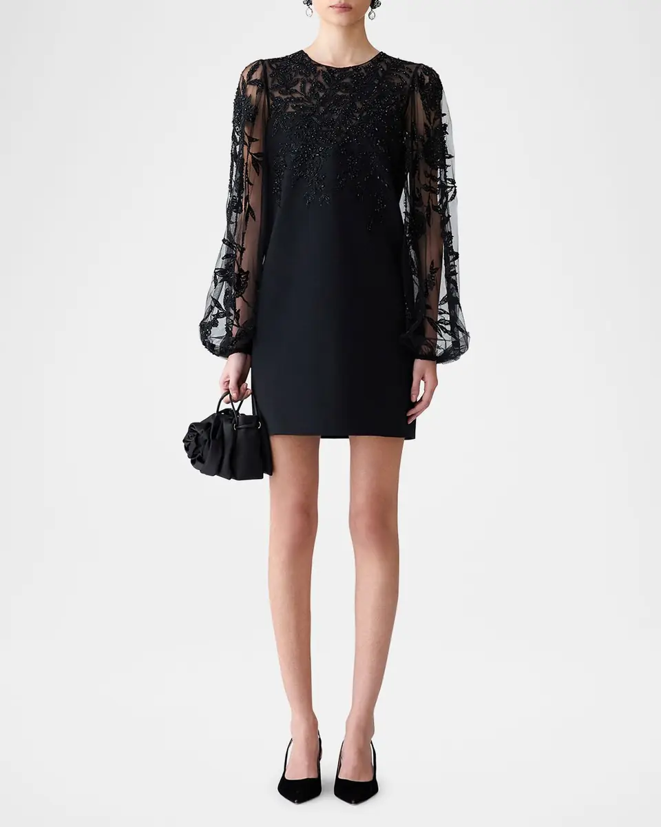 Carolina Herrera Embroidered Puff-Sleeve Mini Dress | Thumbnail 2 Carolina Herrera Embroidered Puff-Sleeve Mini Dress | Thumbnail 2