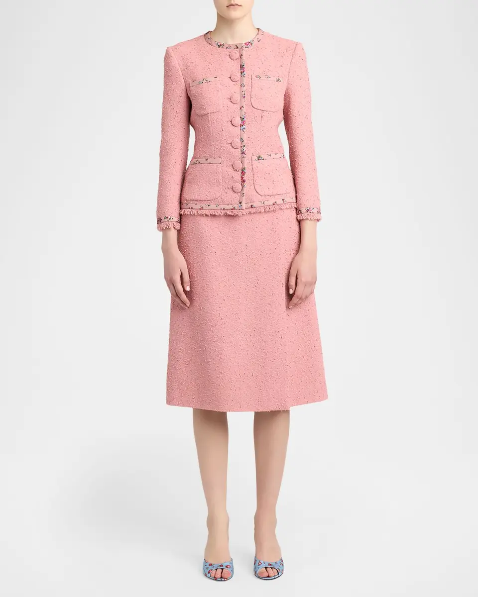 Dolce & Gabbana Floral-Trim Boucle Single-Breasted Jacket | Thumbnail 2 Dolce & Gabbana Floral-Trim Boucle Single-Breasted Jacket | Thumbnail 2