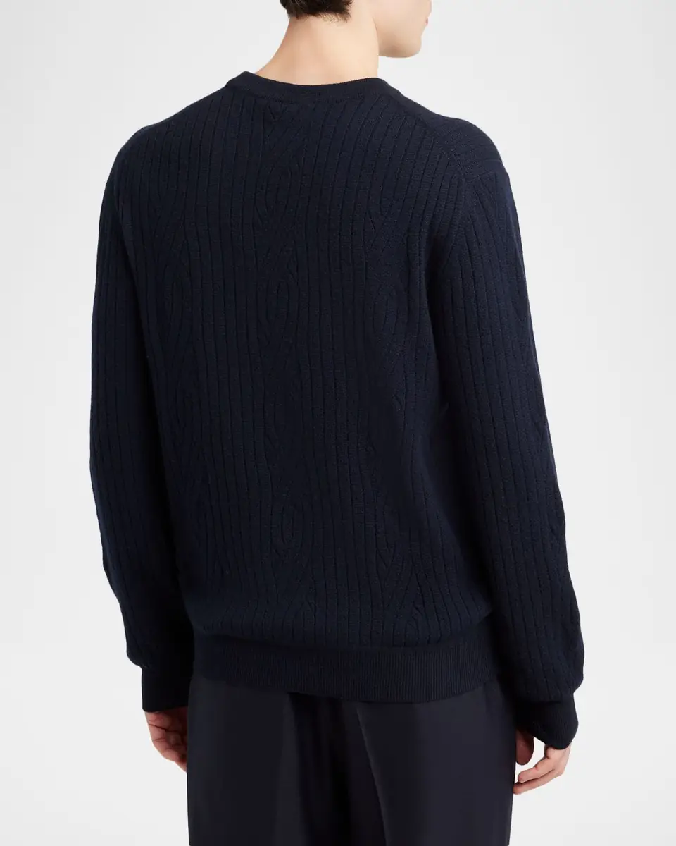 Brioni Men's Wool and Cashmere Cable Knit Crewneck Sweater | Thumbnail 3 Brioni Men's Wool and Cashmere Cable Knit Crewneck Sweater | Thumbnail 3