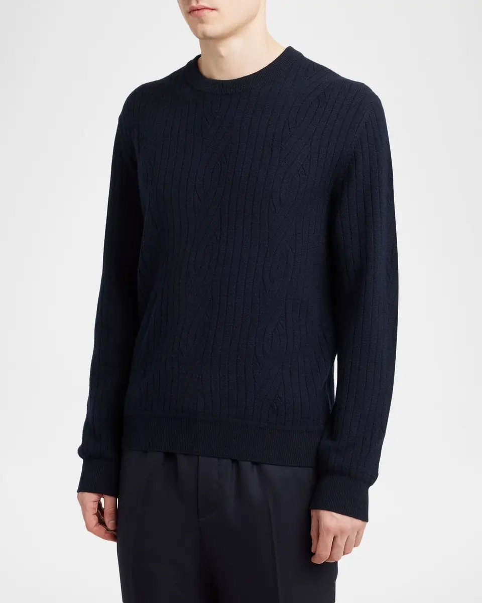 Brioni Men's Wool and Cashmere Cable Knit Crewneck Sweater | Thumbnail 4 Brioni Men's Wool and Cashmere Cable Knit Crewneck Sweater | Thumbnail 4