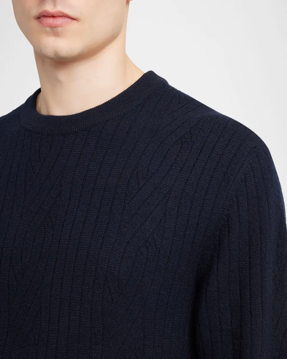 Brioni Men's Wool and Cashmere Cable Knit Crewneck Sweater | Thumbnail 5 Brioni Men's Wool and Cashmere Cable Knit Crewneck Sweater | Thumbnail 5