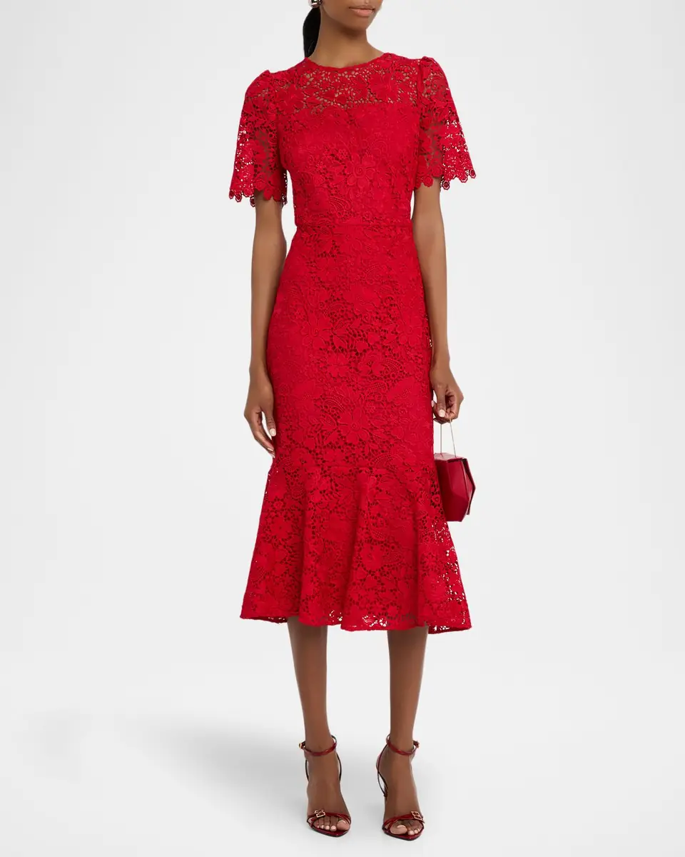 Shoshanna Darcy Floral Lace Flounce Midi Dress | Thumbnail 4 Shoshanna Darcy Floral Lace Flounce Midi Dress | Thumbnail 4