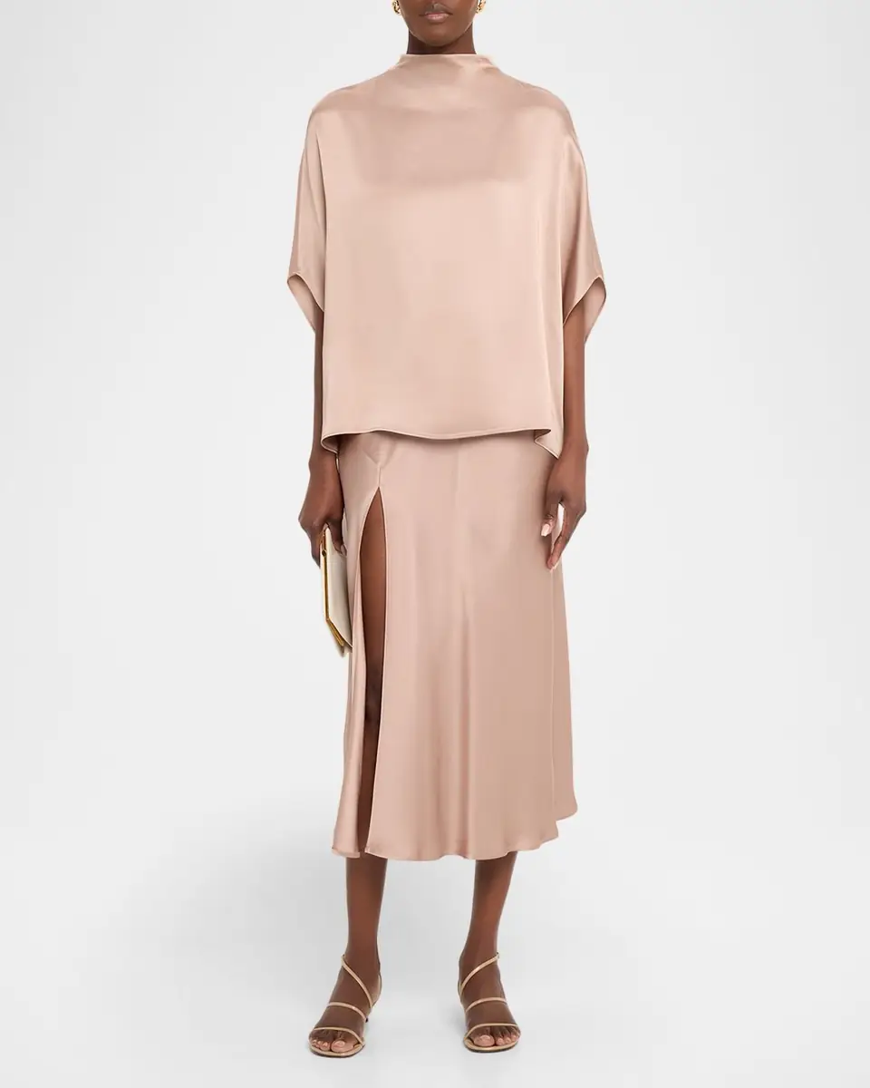 Lapointe Satin Bias Slit Midi Skirt | Thumbnail 2 Lapointe Satin Bias Slit Midi Skirt | Thumbnail 2