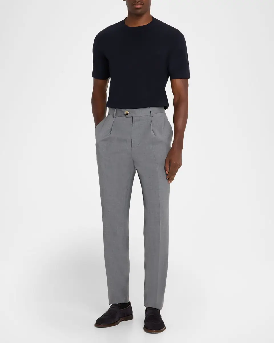 Brunello Cucinelli Men's Virgin Wool Sharkskin Pleated Trousers | Thumbnail 2 Brunello Cucinelli Men's Virgin Wool Sharkskin Pleated Trousers | Thumbnail 2