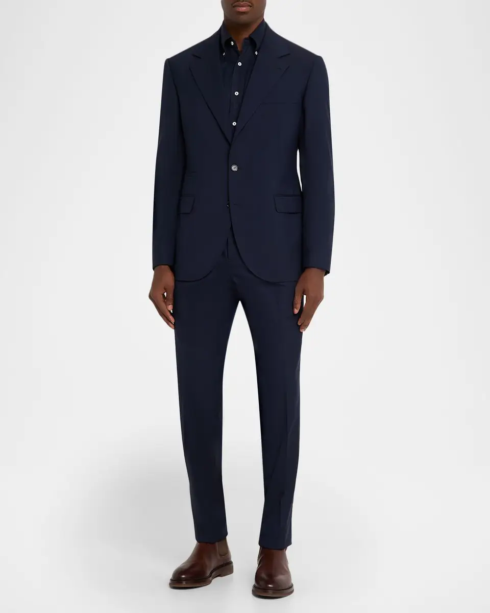 Brunello Cucinelli Men's Sharkskin Virgin Wool Single-Breasted Blazer | Thumbnail 2 Brunello Cucinelli Men's Sharkskin Virgin Wool Single-Breasted Blazer | Thumbnail 2